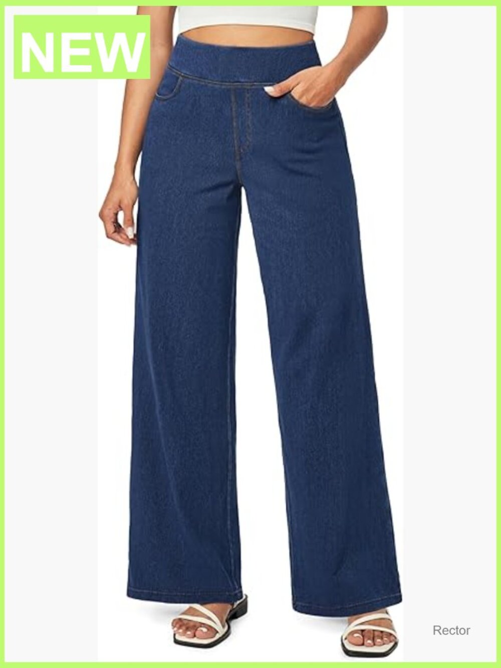 High Waisted Wide Leg Jeans Pull On Stretchy Denim Pants Casual Wear